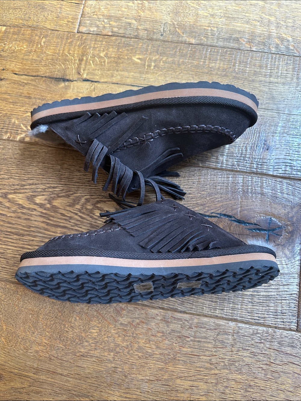 NWOT Free People Chocolate Brown Fallon Fringe Slides 8.5 - Picture 5 of 8